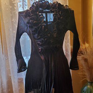 Black Ruffle Neck Dress or Tunic Size L